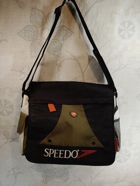Speedo Black Olive Green and White Messenger Bag